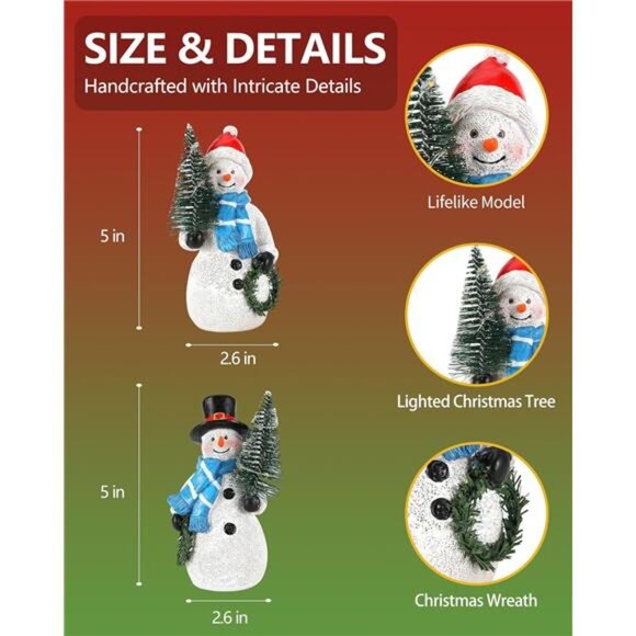 Duo 5'' Resin Snowman Figurines with Lighted Christmas Tree Wreath - Christmas - Picture 2 of 7